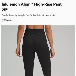 Lululemon Align HR Pant 25” TAGS STILL ON
